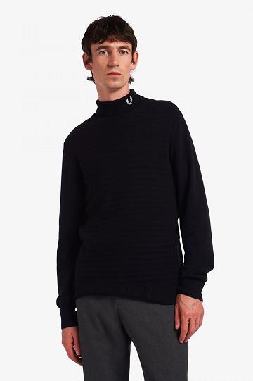 Black Fred Perry Chevron Textured Roll Neck Jumper Men's Knitwear | PH 1283UZGT